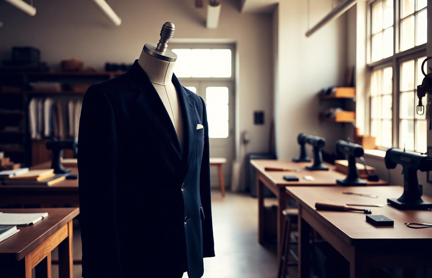 Clothetic workshop with a tailored navy jacket on a mannequin