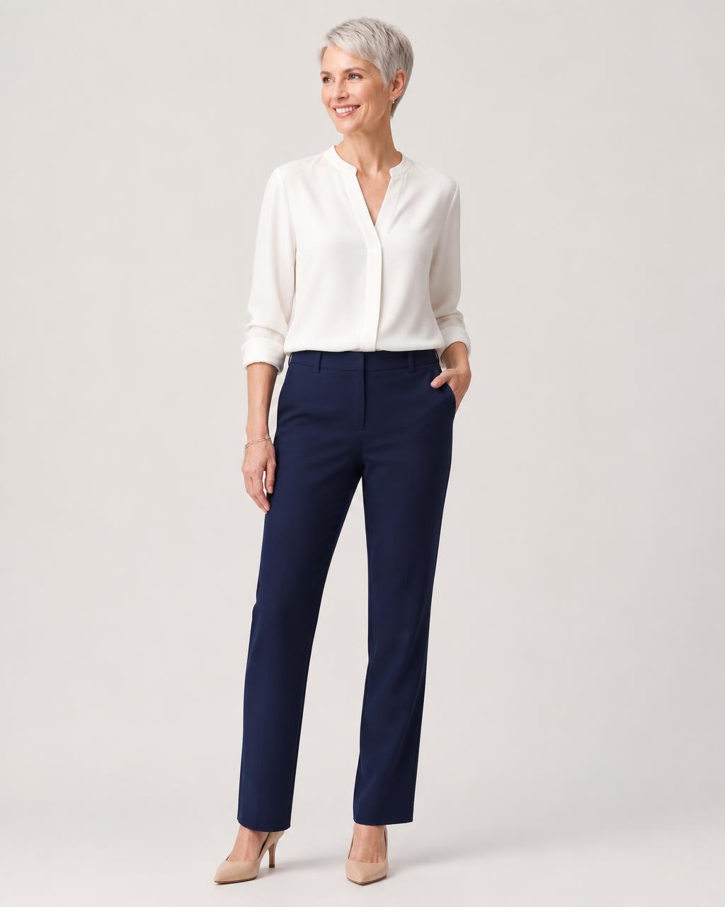 Straight Leg Trousers in Navy