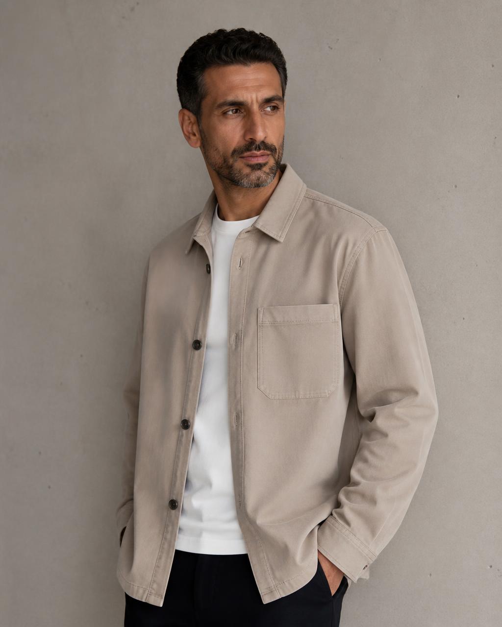 Twill Overshirt in Stone